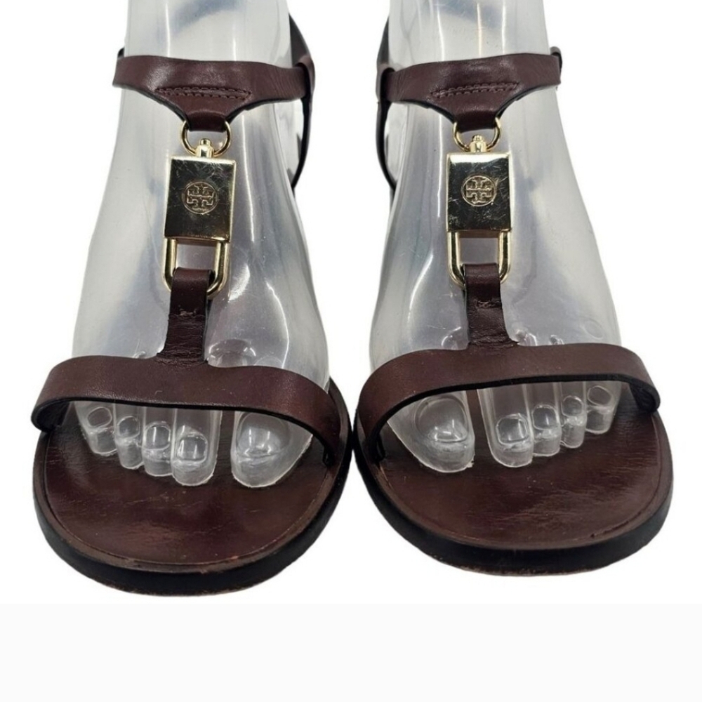 Tory Burch Womens 7.5 Leather Strappy Padlock Sandals - Picture 4 of 9